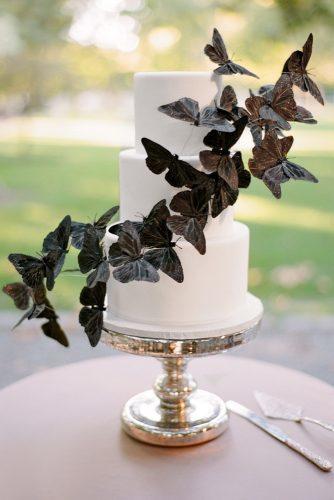 halloween wedding ideas three tiered white bridal cake with black butterflies aaron delesie