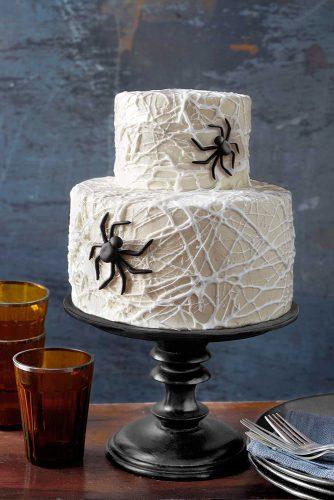 halloween wedding ideas white bridal cake with web and spiders the cake blog