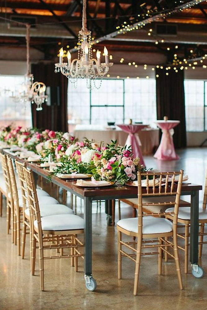 loft decorating ideas wooden table with pink flowers and greenery sara and rocky photography