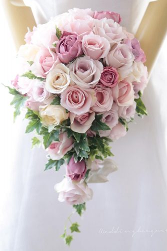 pink wedding bouquets cascading with blush roses and green leaves weddingbouquet jp