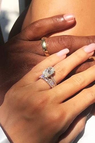 ritani oval cut solitaire pave band set white gold