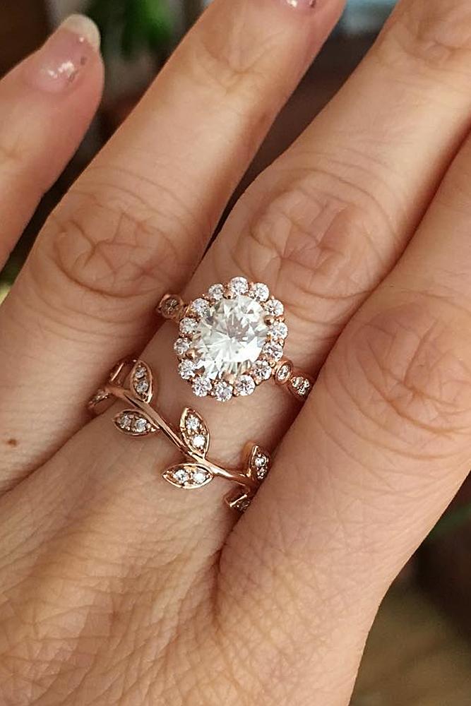 unique wedding rings gold diamond round halo vintage