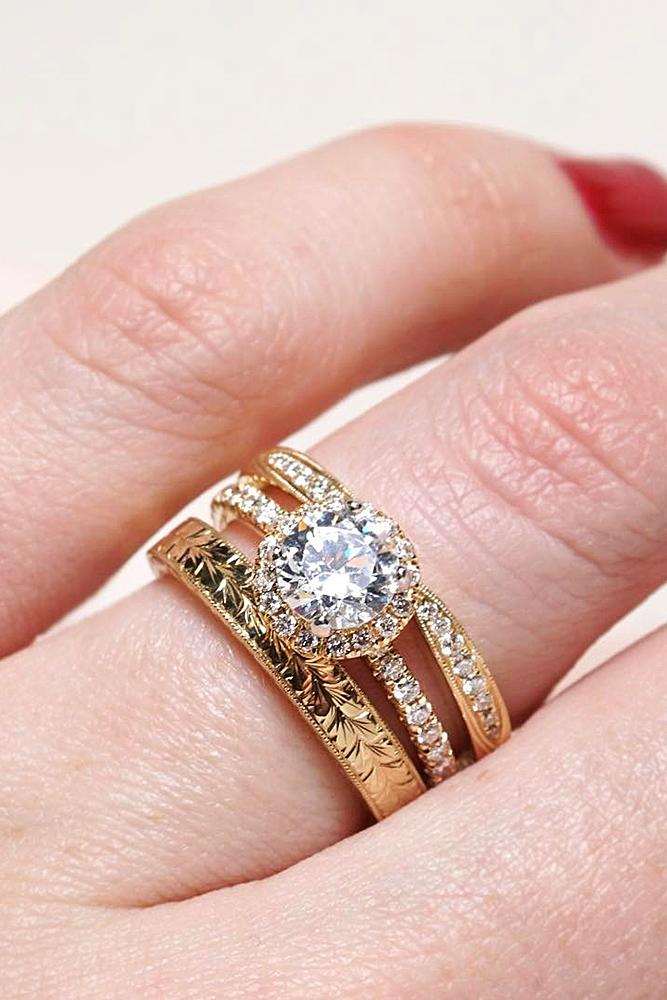 unique wedding rings rose gold wedding set pear halo