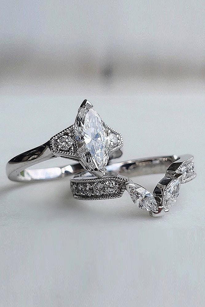 unique wedding rings marquise cut diamond white gold