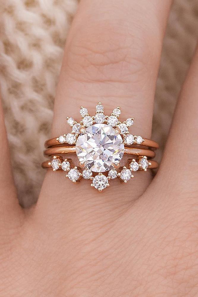 unique wedding rings rose gold round cut