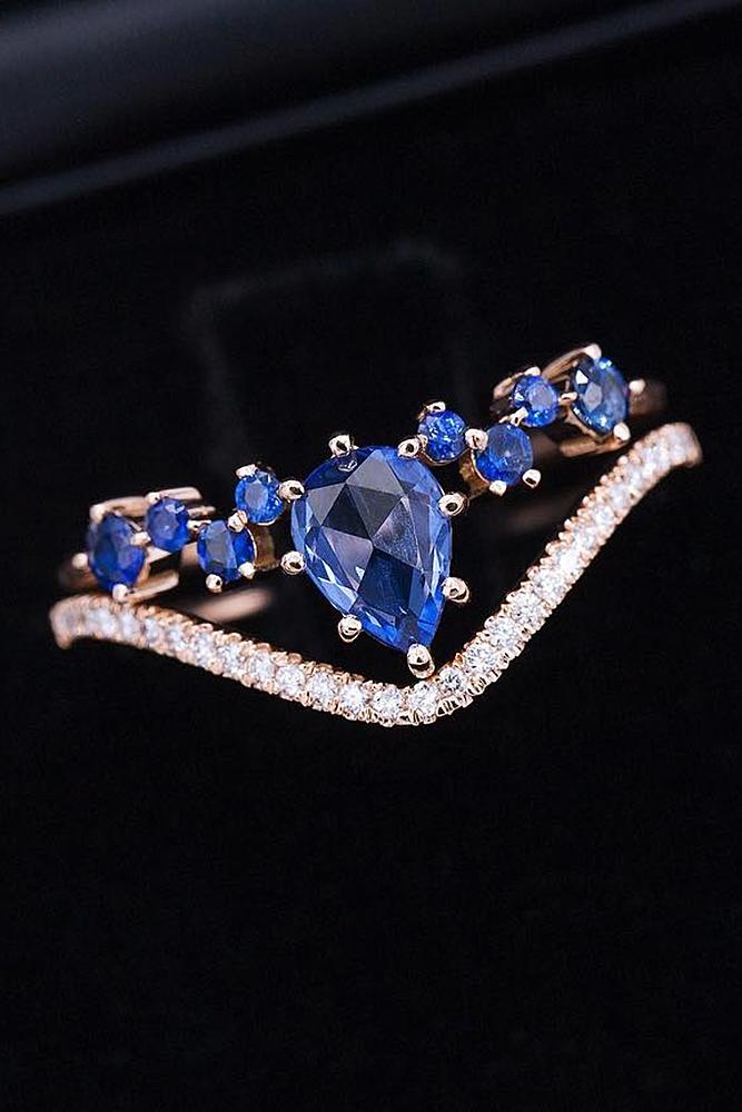 unique wedding rings rose gold sapphire pave band