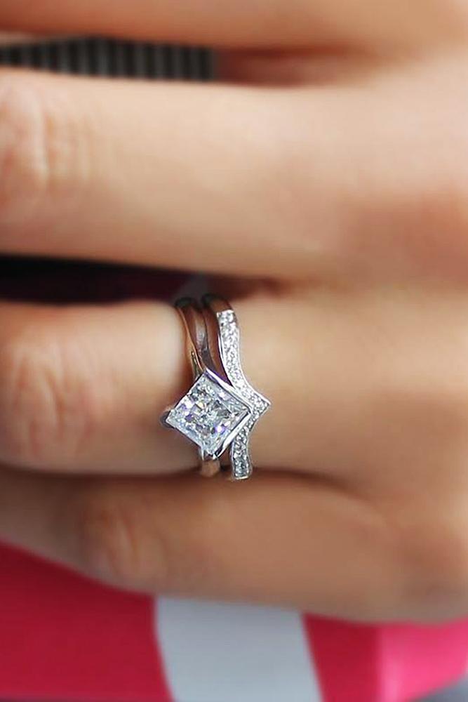 unique wedding rings white gold wedding set diamond princess cut