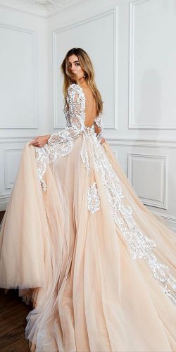 blush ball gown open back lace wedding dresses pallas couture