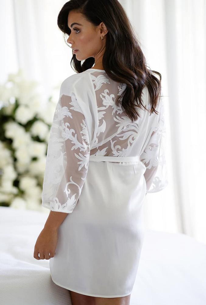 bridal robes white silk robe with lace lerose online