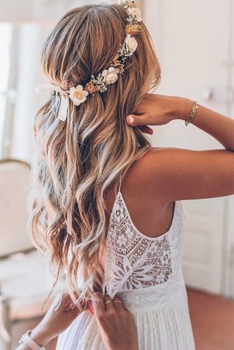 bridesmaid hair with flower crown