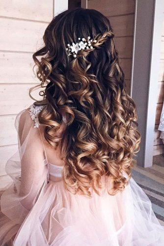 ombre wedding hairstyles curly half up half down on long hair ulyana aster via instagram