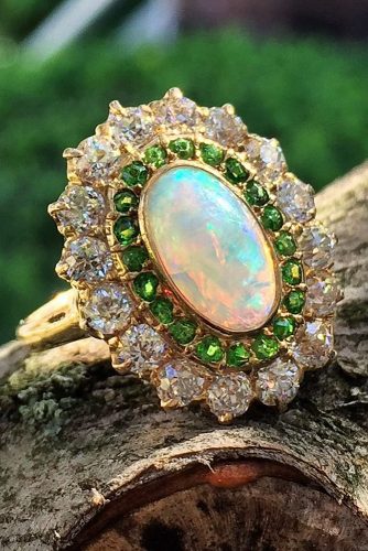 opal engagement rings oval cut double halo floral
