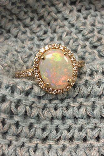 opal engagement rings oval cut rose gold pave band