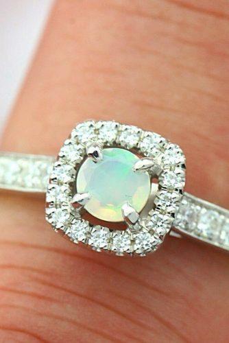 opal engagement rings round cut halo pave band white gold
