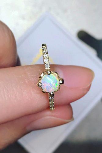 opal engagement rings round cut rose gold solitaire pave band