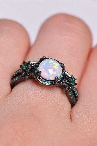 opal engagement rings round cut unique pave band modern