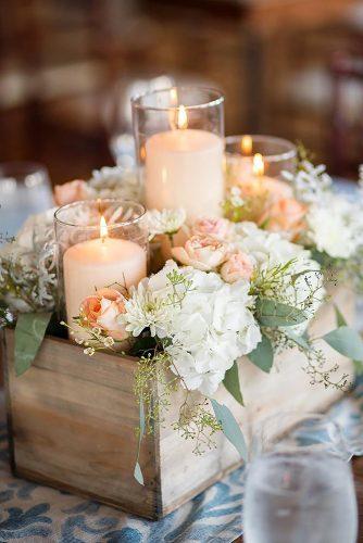 rustic wedding décor wooden crate centerpiece with flowers and candles maypolestudios via instagram