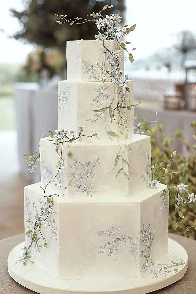 simple romantic wedding cakes geometric wedding cake with greenery