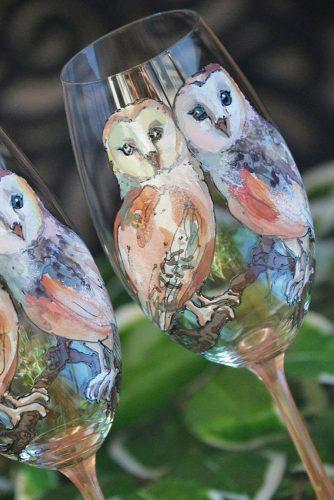 wedding glasses hand painted owls for boho wedding wedding_bay via instagram