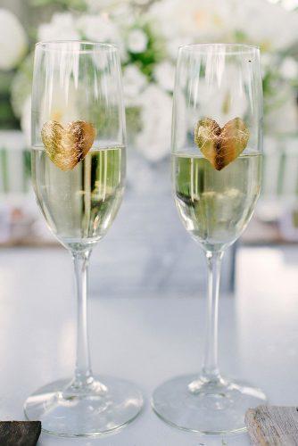 wedding glasses with golden hearts rustic white photography