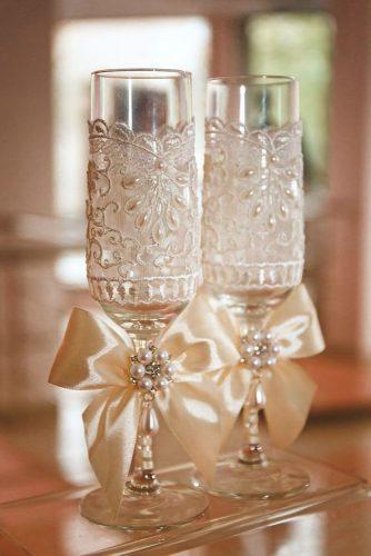 wedding glasses with lace pearls and ribbons livemaster_ru via instagram