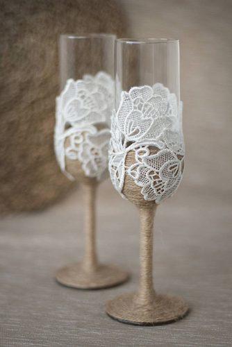 wedding glasses with lien rope and white lace atelieviolet via facebook