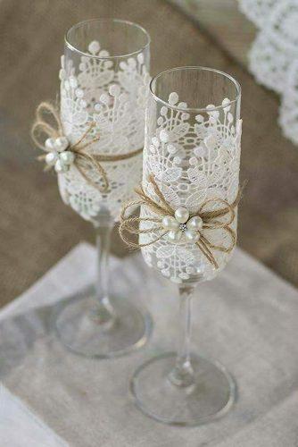 wedding glasses with lien rope white lace and white pearls atelieviolet via facebook