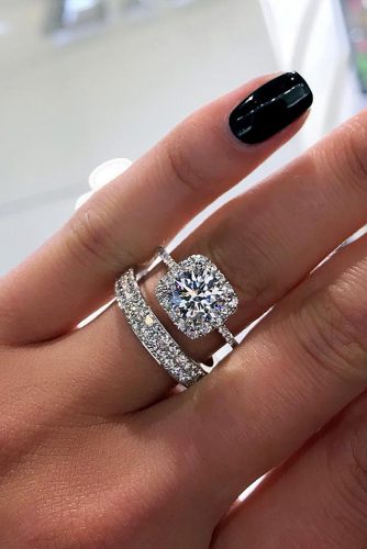 bridal sets halo pave band round cut