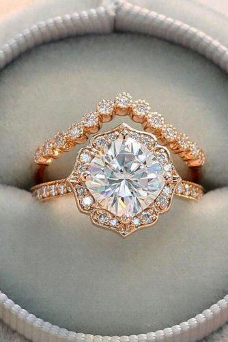 bridal sets rose gold cushion cut stone vintage set