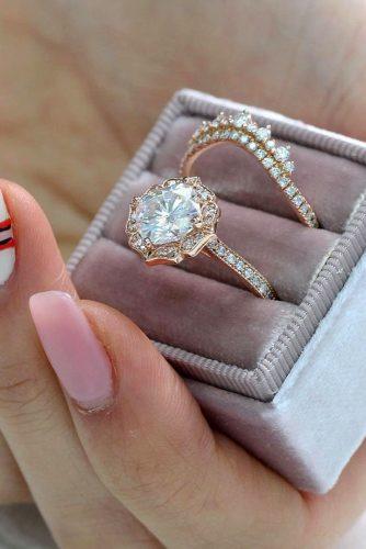 bridal sets vintage rose gold pave band diamond