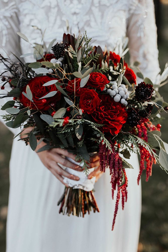 burgundy wedding bouquet small with roses and greenery susan alyse photography