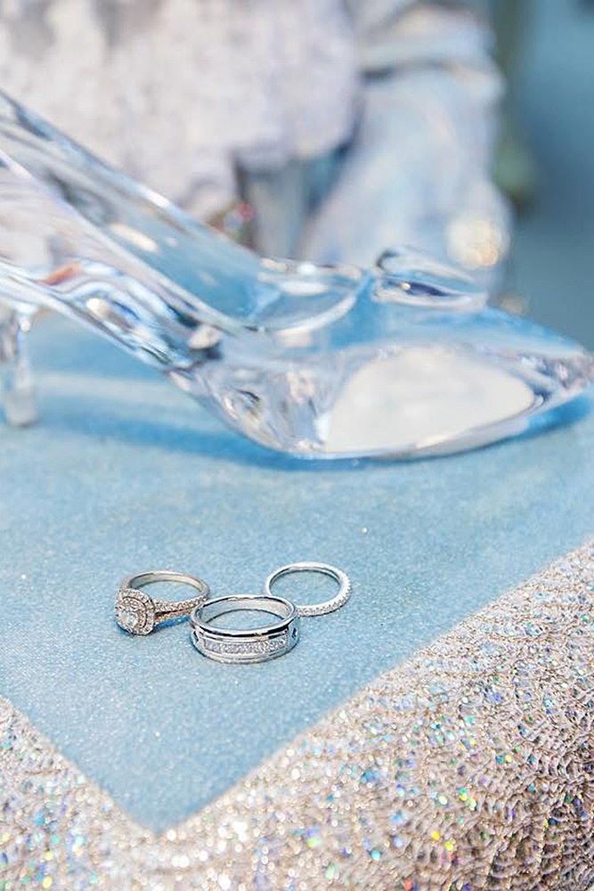disney wedding cinderella shoe with wedding rings