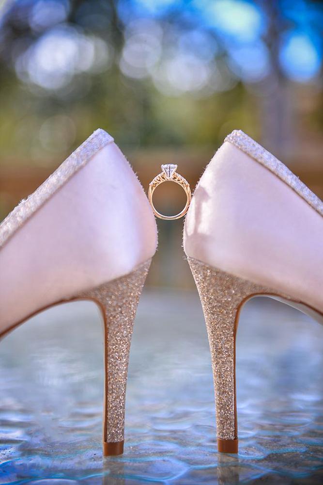 disney wedding princess golden ring and pink shoes crickets photography