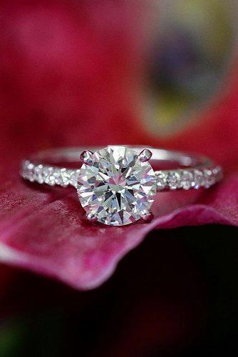 round engagement rings solitaire pave band white gold