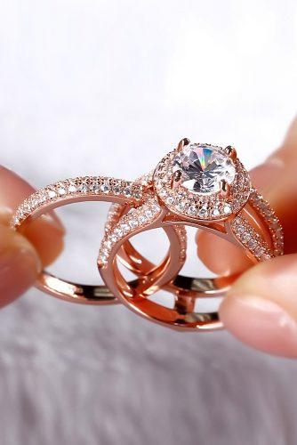 round engagement rings wedding set rose gold