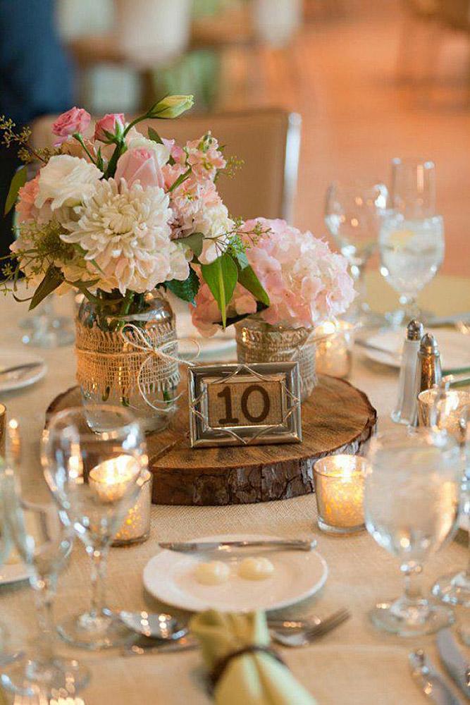 rustic wedding centerpieces flowers in jars decorated with burlap becky brown photography