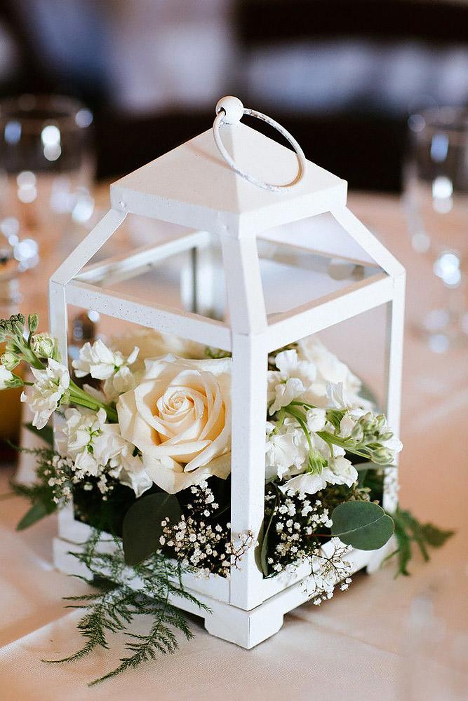 rustic wedding centerpieces white wooden lantern with creamy roses benjamin