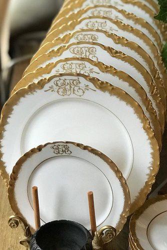 wedding monogram china plates set