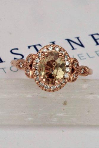 Precision cut sapphires and gemstones by Rogerio Graca Chocolate Peach Sapphire Rose Gold Art Deco Ring