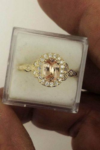 Precision cut sapphires and gemstones by Rogerio Graca Peach Sapphire Art Deco Ring in Yellow Gold