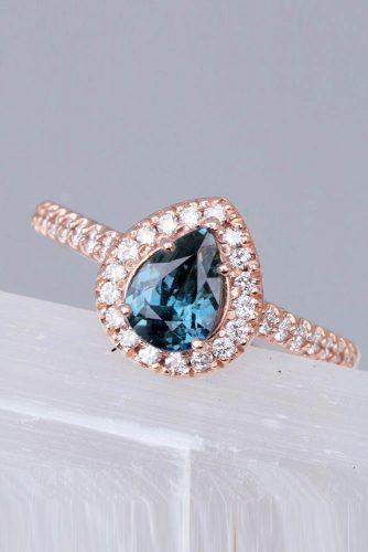 Precision cut sapphires and gemstones by Rogerio Graca Peacock Sapphire Rose Gold Halo Ring