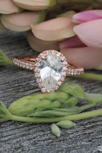 Precision cut sapphires and gemstones by Rogerio Graca White Sapphire Rose Gold Halo Ring