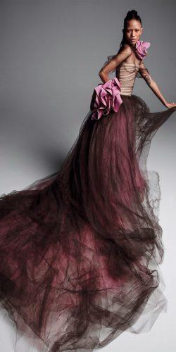 a line burgundy strapless with tulle overskirt black wedding dresses vera wang