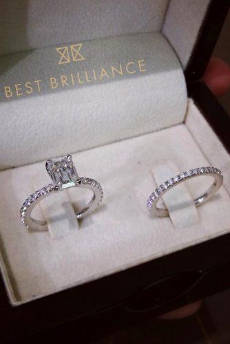 best brilliance engagement rings emerald cut diamond wedding set pave band