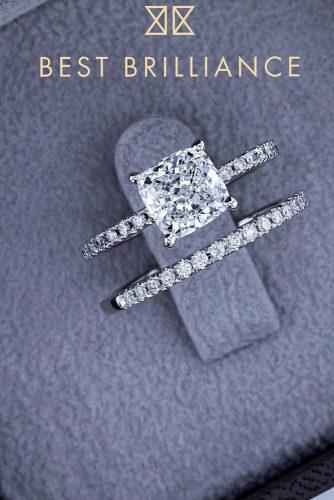 best brilliance engagement rings wedding set pave band cushion cut diamond