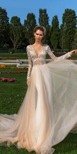 crystal design 2018 wedding dresses cappuccino straight v neckline lace with long sleeves style hadlee