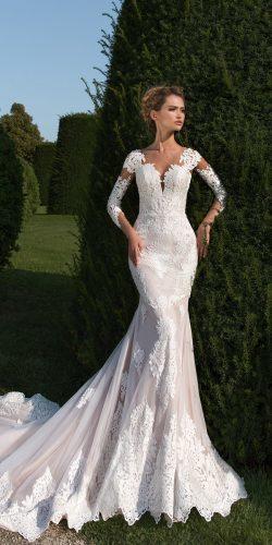 crystal design 2018 wedding dresses mermaid blush lace with long sleeves style passion