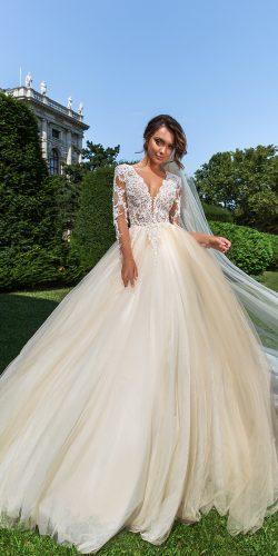 crystal design 2018 wedding dresses princess ivory ball gown lace v neckline with sleeves style belle