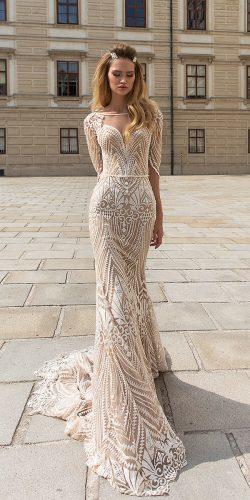 crystal design 2018 wedding dresses vintage lace sheath with long sleeves style valery