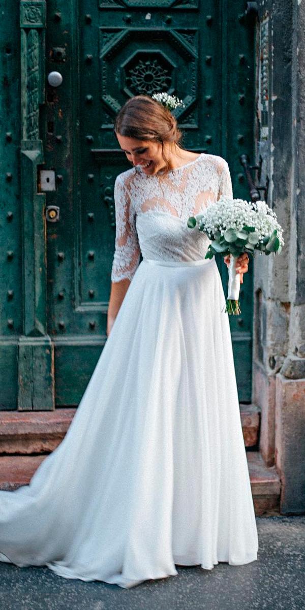 celebrity wedding dresses a line illusion close sweetheart neck lace sleeves daalarna couture